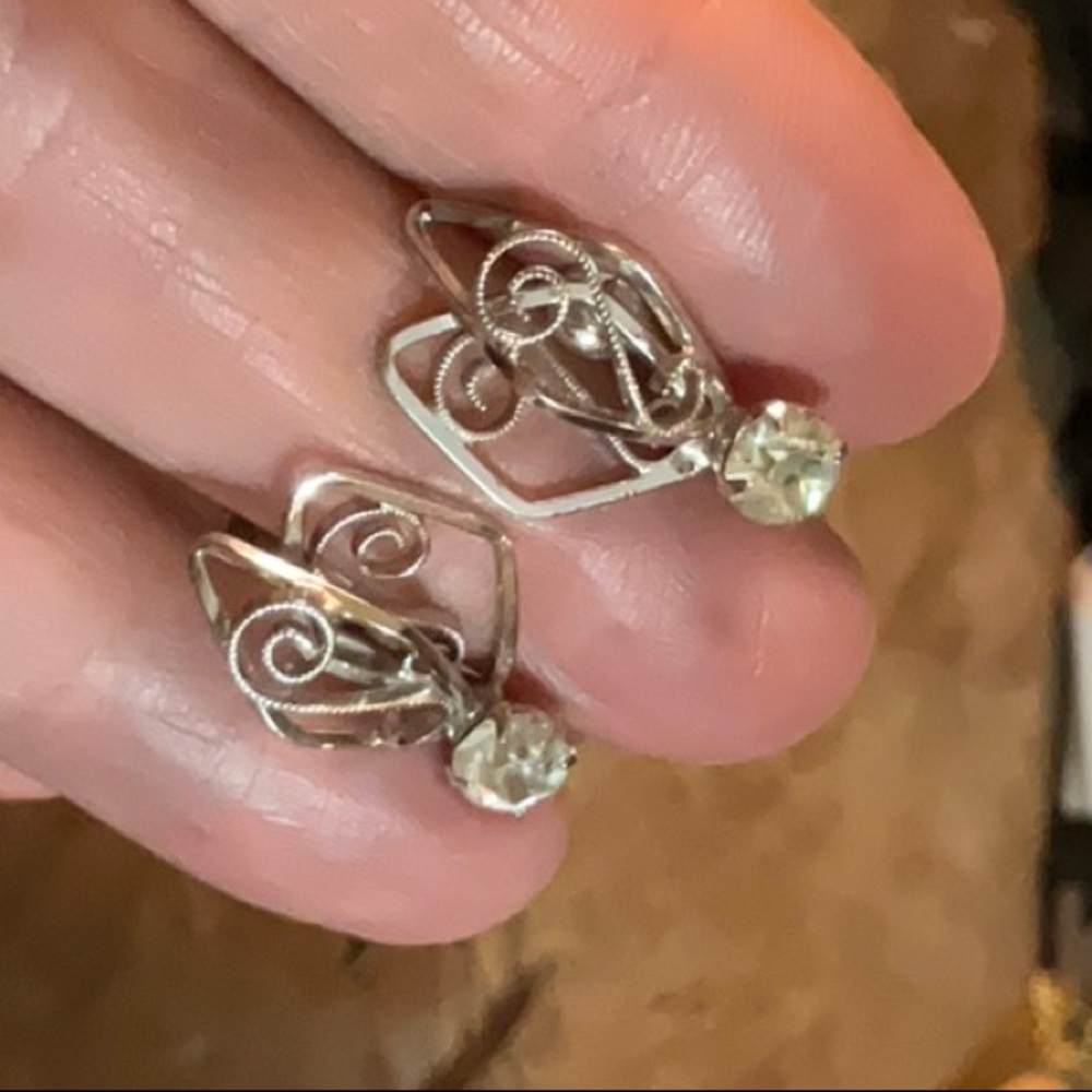 Sterling TK Tru-Kay Mfg. Co. Sparkly Screw Back Earrings Vintage